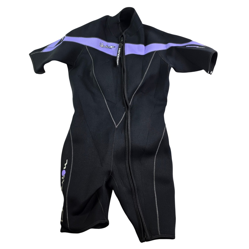 Henderson Thermoprene Wetsuit Women 14 Black Purple 3mm Shorty Front Zip Scuba